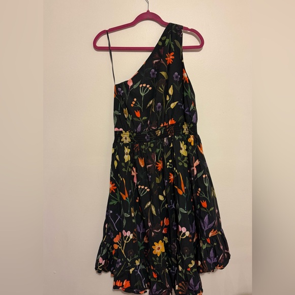 Slate & Willow Black Multicolor Floral High-Low One Shoulder Dress Size 6 - Picture 10 of 12